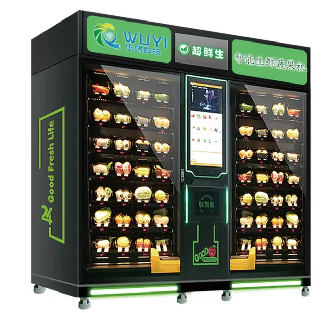 Custom Touch Screen Self Two Big Cabinet Refrigerated Fresh Salad Vegetable Egg Sandwich Vending Machine