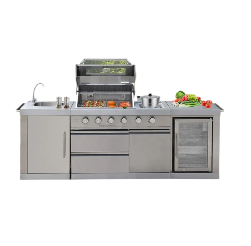 JN611 Outdoor Kitchen island All Stainless steel Outdoor kitchen BBQ Waterproof with Outdoor fridge 4 burners BBQ