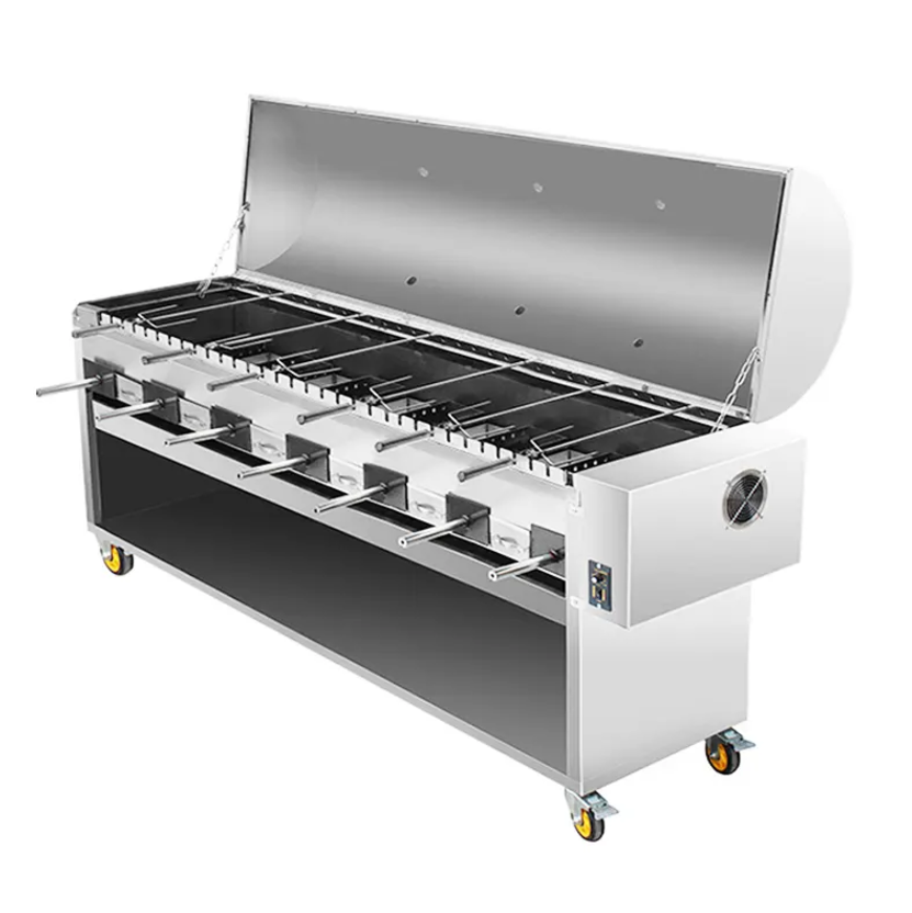 Outdoor Trolley Rotary Rotating Chicken Grill Automatic Gas Electric Charcoal Kebab Lamb BBQ Grill Machine