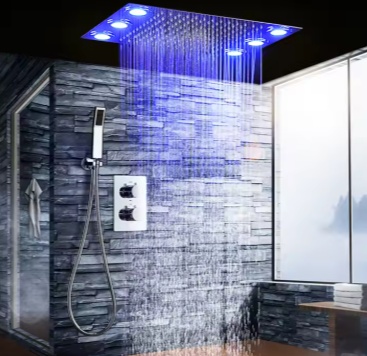 Rain Shower System Remote Control Multicolor Change LED Thermostatic Diverter Valve