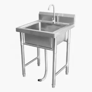 Stainless Steel Sink Commercial Kitchen Hand Wash Basin Bowl Sinks Freestanding Single Hole Commercial Handmade Sinks