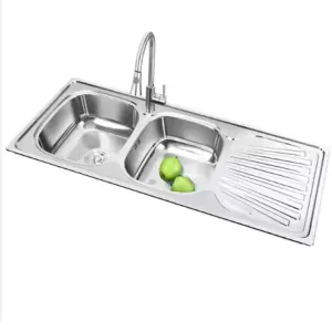 K Manufacturer Wholesale Large Double Bowl Drainboard Laundry Sink Stainless Steel Farmhouse Undermount Kitchen Sinks