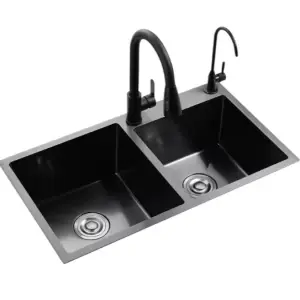 Handmade Stainless Steel Black Nano Sink No Fading Double Bowl Undermount Kitchen Sink