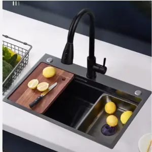 Nano Black Kitchen Sink Black Stainless Steel Smart Kitchen Sink Stainless Steel Basin Sink of Kitchen