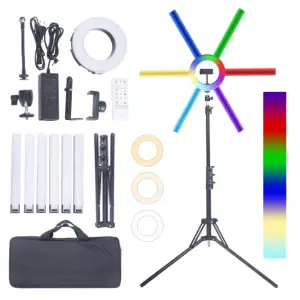 FOSOTO 6 Arms 90W Adjustable Studio Light RGB Star Light with Ring Lamp Stand for Tiktok Photographic Lighting Live Stream