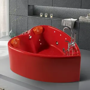 2 Person Massage Tub Acrylic Modern Custom Red Heart Shaped Spa Bathtub