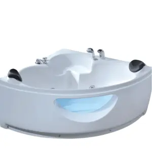 Bathroom Freestanding 2 Person Acrylic Whirlpool Massage Bathtub With Pillow and Waterfalls