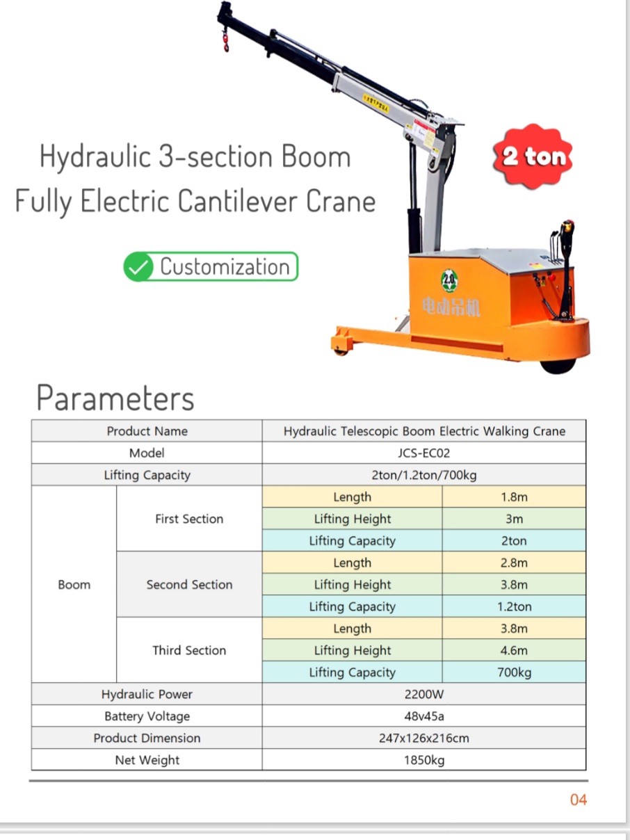 2tons Hydraulic telescopic Boom Electric Walking Crane