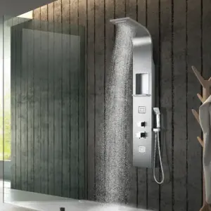 Modern Stainless Steel Shower Column Waterfall Shower Panel with Rain Massage Jets Single Handle Mixer Set for Hotels