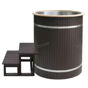 Black Colour Traditional Wooden Composite Wood Cold Plunge Ice Bath Stainless Steel for Ice Therapy Cold Plunge Tub Chiller