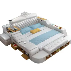 Multimedia Function Household Bed Leather Fabric Bed With Storage Box Upholstered Bed Room Furniture Sets