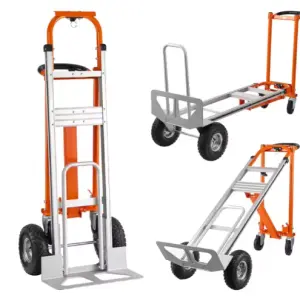 Heavy Duty 1000 Lbs Capacity 4-in-1 Industrial Folding Dolly Cart with 10 " Rubber Wheels Aluminum Hand Truck