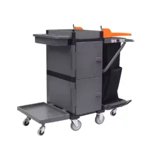 Commercial Cleaning Supply Heavy Duty Multifunction Hotel Janitor Trolley Cleaning Cart with Hand Brake