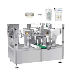 Auto Servo-Driven Rotary Premade Slant Spout Bag Filling Packaging Machine for Hand Soap Dishwashing Liquid Laundry Detergent
