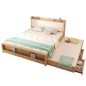 Convertible Wooden Bed Movable Spare Bed With Drawers Headboard Shelf Extendable Bed Set