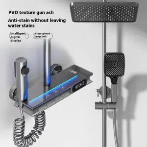 Smart LED Display Thermostatic 4 Way Diverter Rainfall Shower Set Exposed Brass Body Jet Faucet for Hotels Ceramic Valve