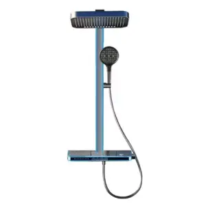 Multifunctional Brass Digital Display Waterfall Shower Head Full Body LED Light Shiny Massage Bathroom Set Soft Spray Brushed