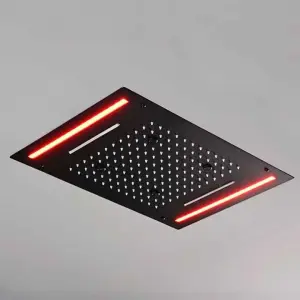 LED Rainfall Waterfall Mist Showerhead Smart Ceiling Mounted Black Square Brass and Stainless Steel for Bathroom Use