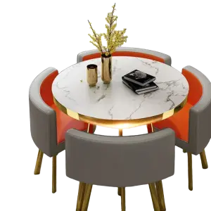 Gold Nordic Dining Table Set With Four Wood Seater Chairs