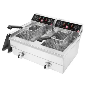Stainless Steel Commercial Double Fryer, Countertop Kitchen Frying Machine