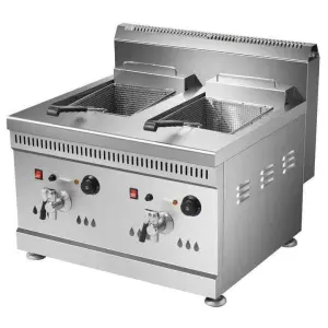 Commercial  Double Tank 15L+15L Gas Deep Fryer for French Fries  Dog Fryer Machine