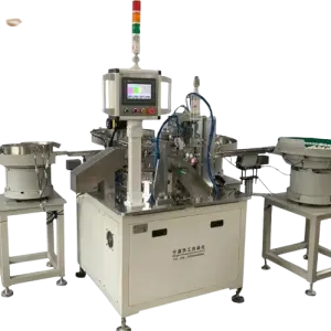 Automatically operated gasket and cap assembly machine for perfume pumps with touch screen control from Huagong Automation