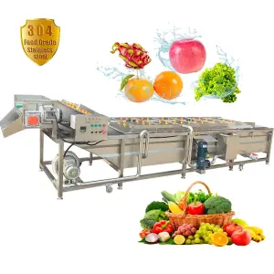 Industrial Automatic Fruit and Vegetable Air Bubble Brush Washing Machine Line with Drying Dehydration Equipment Model: VBWM-40