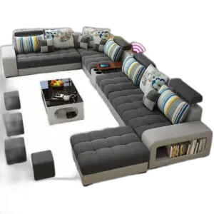Modern Furniture Sofa Living Room Set 7 Seater Multifunction USB Charging Audio Fabric Sectional Sofa