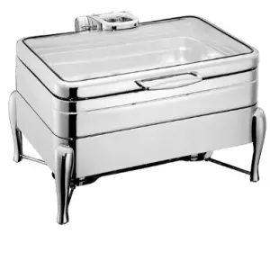 Hotel Supply Delux Stainless Steel Full Size Hydraulic Glass Lid Induction Chafing Dish