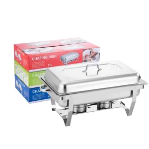 GRT-6801 Modern Silver 9L Catering Serving Chafing Dish Stainless Steel Buffet Food Warmer for Hotels Restaurants Fuel Heating