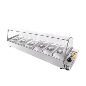 Stainless Steel Counter Food Warmer Display Commercial Electric Bain Marie with Glass Cover 6 Basins