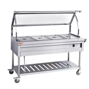 Electric 4 Pan Buffet Bain Marie Trolley With Glass Top Food Warmer  Food Display