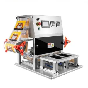 Desktop Sheet Film Pneumatic Food Tray Sealing Machine EPS Fish Cellophane 3d Milk Tea Cup Juice Plastic Box Sealing Machine