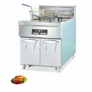 Commercial 2-Tank 4-Basket Computer Electric Chicken Deep Fryer with Oil Filter Cart  Condition