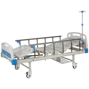 Two Crank Manual Hospital Bed for Nursing and Patient Care Durable Metal and Plastic Hospital Furniture