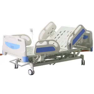 Three Functions Electric Central Control Wheel Hospital Bed Sickbed With ABS Guardrail