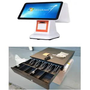 Q6 POS 15.6+15.6 Electronic Cash Register Dual Screen Capacitive Touch Screen All in One POS System with cashdraw