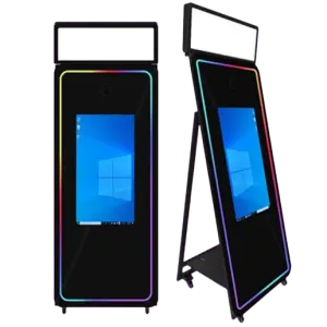 15.6inch Photo Booth Mirror RGB LED Lighting Selfie Magic Oval Mirror Photo Booth With Camera and Printer Touch Screen