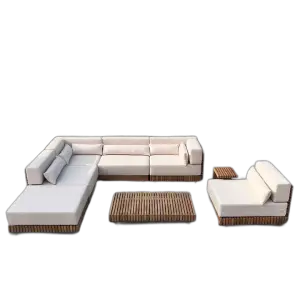 Luxury 4-Seater Outdoor Furniture Garden Sofa Set Teak Wood Couch and Table Garden Sets for Villa Hotel