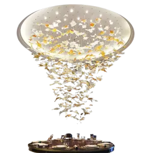 Maple Leaf Shape Light Decoration Luxury Hotel Lobby Banquet Hall Gold Custom Large Led Chandelier