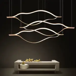Post-Modern LED Nordic Designer Chandelier Simple Wave Long Bar for Indoor Use for Front Desk or Living Room