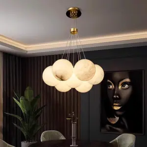 Natural Spanish Marble Ball Chandelier Popular French Design for Restaurant Model Room Villa Bar Desk Pendant Light