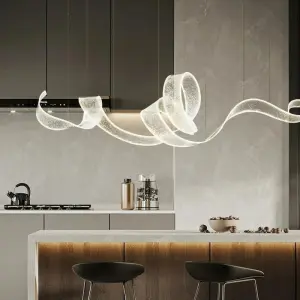 PM Modern Minimalist Creative Ribbon Pendant Lamp Art Hotel Restaurant Front Desk Bar Acrylic Decorative Chandelier