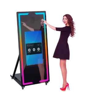 65'' Mirror Photo Booth Machine With Camera and Printer Portable Selfie Magic Mirror Photo Booth Touch Screen Led Frame Kiosk