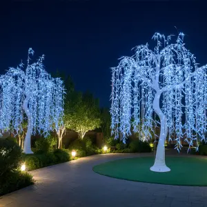Waterproof Rust Proof Rgb Color Changing Led Artificial Willow Fiber Optic Tree Motif Lights for Event Decoration