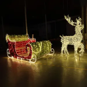 PVC Warm White Luminous Christmas Reindeer Carriage Motif Light IP65 for Outdoor Commercial Use Holiday Wedding Decorations