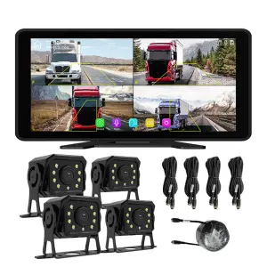 10.36 Inch 4 Channels Split Screen Car MP5 DVR Recorder Monitor With FHD Front Rear Backup Camera for Truck/Bus/Trailer/RVs