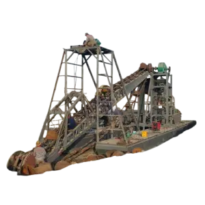 Bucket Chain Excavating Gold Dredger with Pump and Motor Chain Bucket Boat