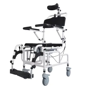 Adjustable Headrest Tilt-in-Space Reclining Shower/Toilet Commode Chair Padded Seat Armrests Flip-Up Bathroom Safety Equipment