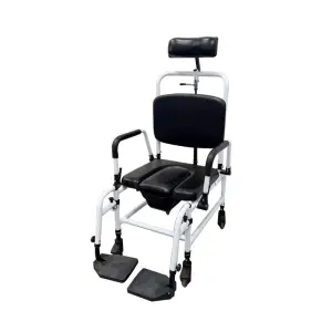 Comfortable Reclining Commode Chair with Tilt Toilet Feature Bathroom Safety Equipment
